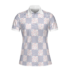 Little Flowers Blue Pink Plaid Short Sleeve Women Polo Shirt