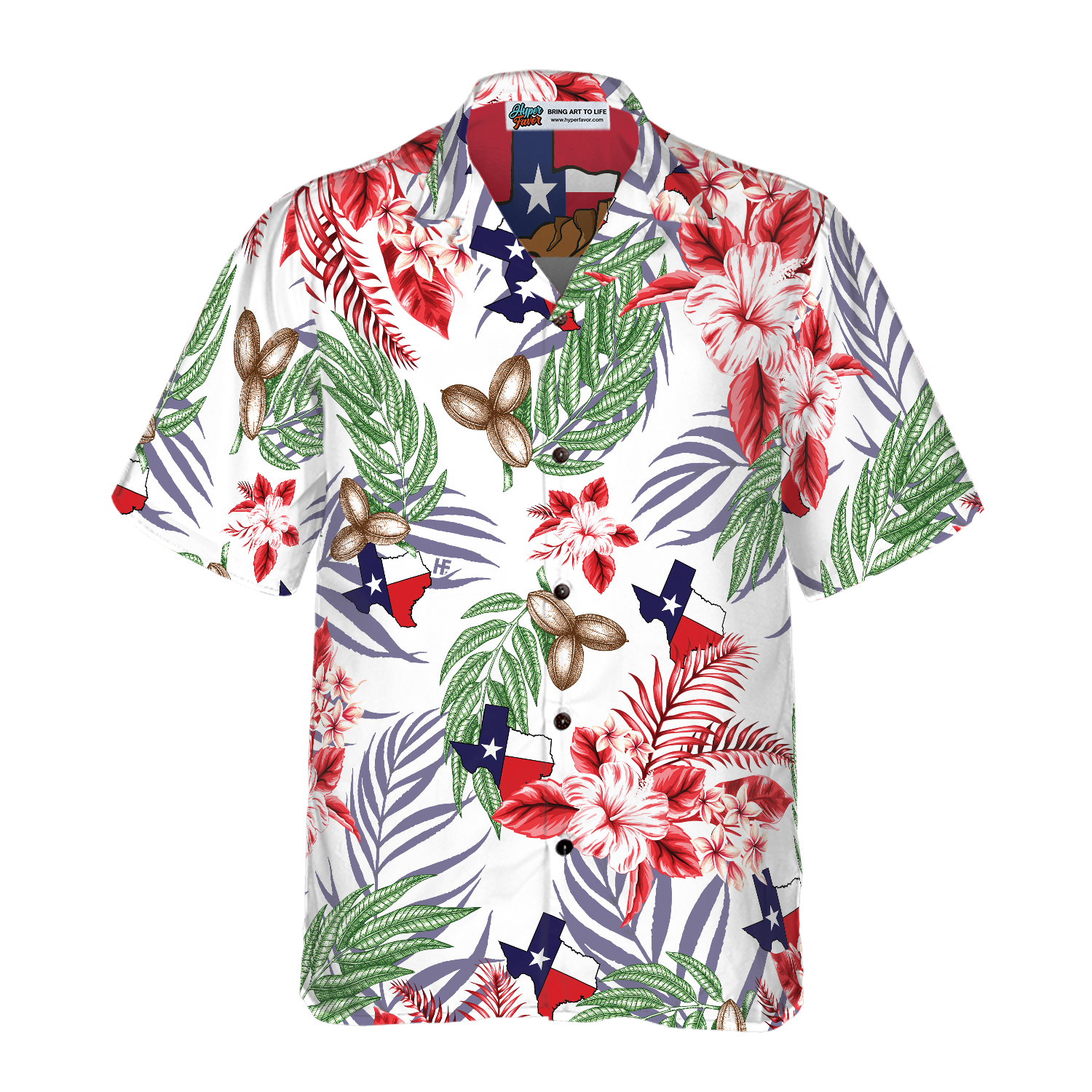 Bluebonnet Texas Hawaiian Shirt Pecan Version, Button Down Floral And Flag Texas Shirt, Proud Texas Shirt For Men