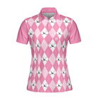 Golf Polo Short Sleeve Women Polo Shirt, Pink Argyle Seamless Pattern Golf Shirt For Ladies