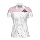 Play With Me Badminton Short Sleeve Women Polo Shirt, White And Pink Badminton Shirt For Women