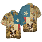 Rodeo Longhorn Texas Flag Custom Hawaiian Shirt, Unique Texas Shirt For Texas Lovers