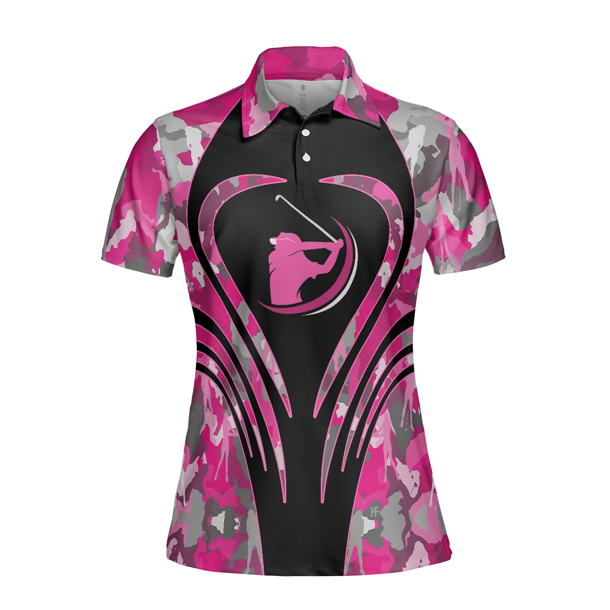 Golf Girl Pink Camouflage Pattern Short Sleeve Women Polo Shirt, Unique Female Golf Gift