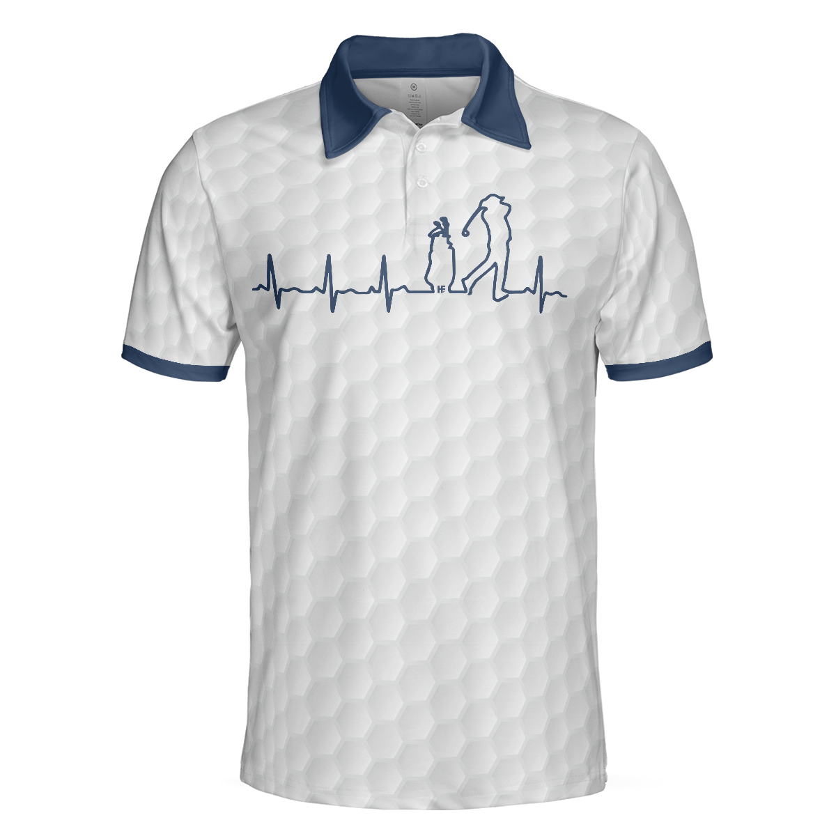 Heartbeat Golfer White And Navy Golf Polo Shirt For Men, Best Gift For Golfers