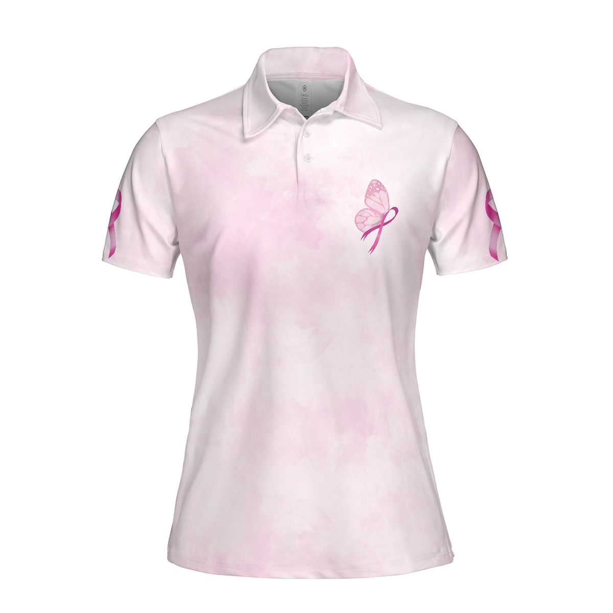 Butterfly Breast Cancer Awareness Short Sleeve Women Polo Shirt, Pink Awareness Ribbon Polo Shirt For Ladies