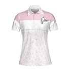 Pink Bowling Balls And Pins Pattern Bowling Short Sleeve Women Polo Shirt, White Bowling Polo Shirt For Ladies
