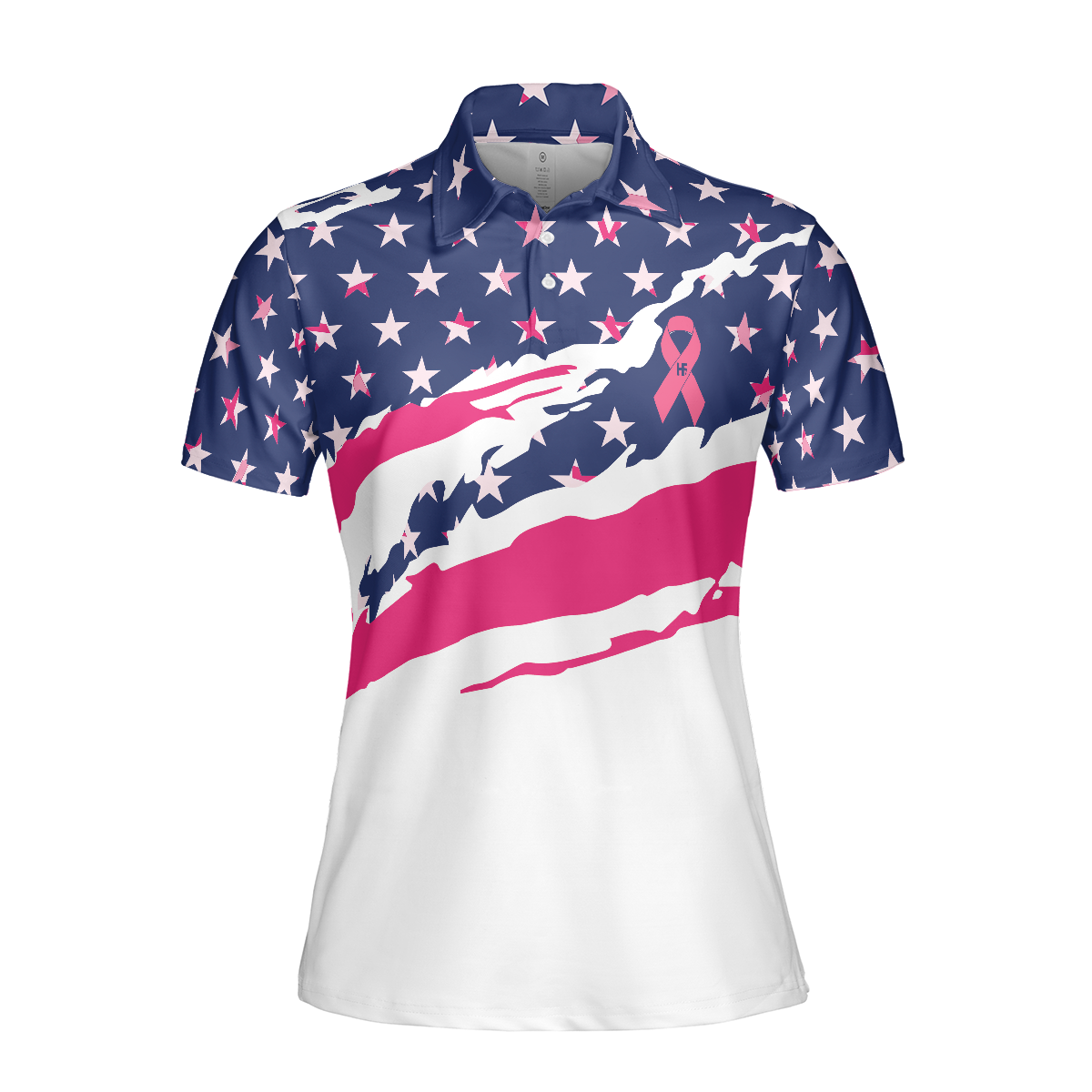 Fight American Breast Cancer Flag Short Sleeve Women Polo Shirt, Colorful Breast Cancer Awareness Month Shirt