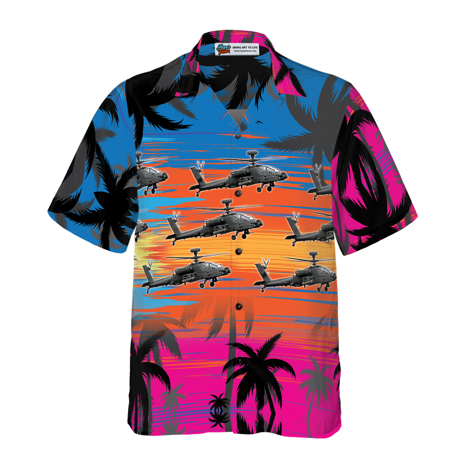 Helicopter Flies Dawn Sky Hawaiian Shirt