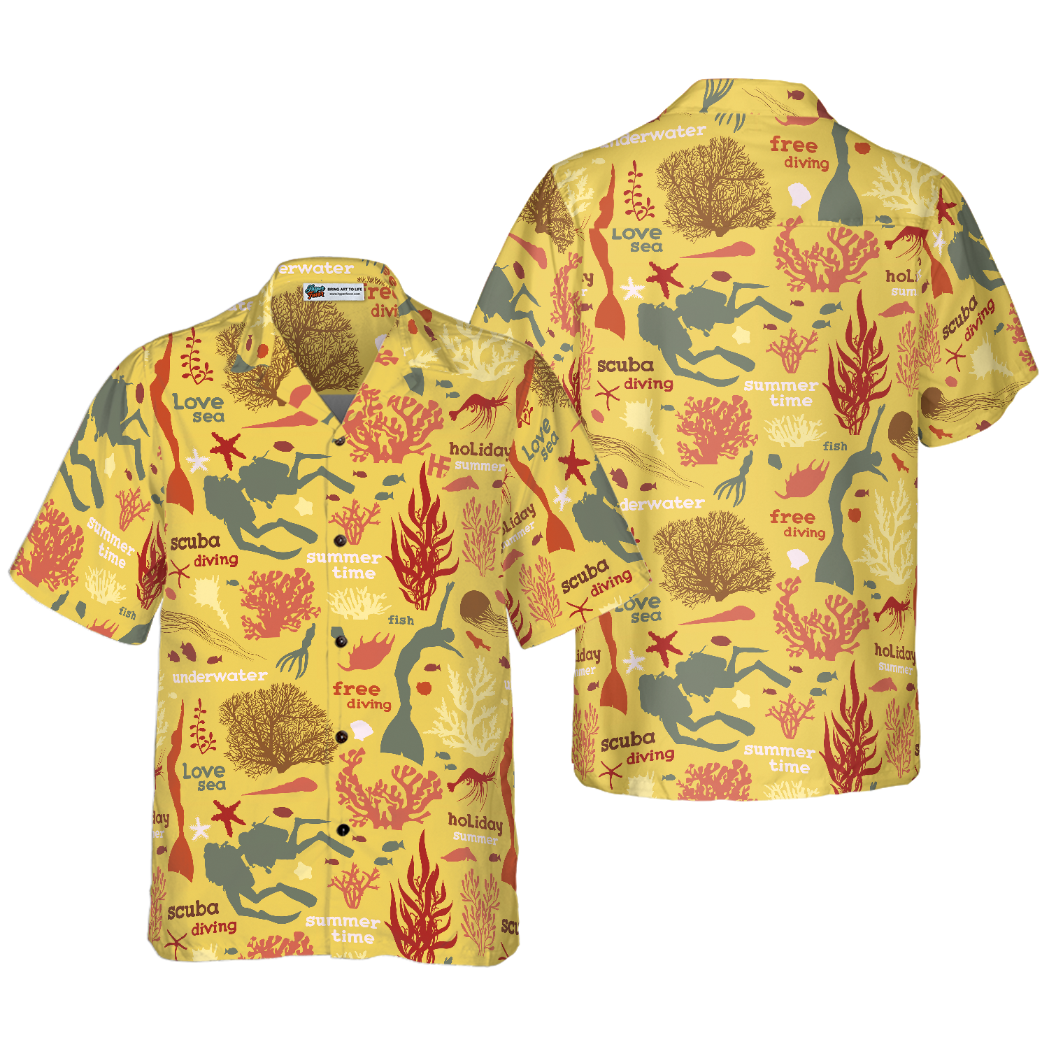 Scuba Diver And Sea Pattern V2 Hawaiian Shirt