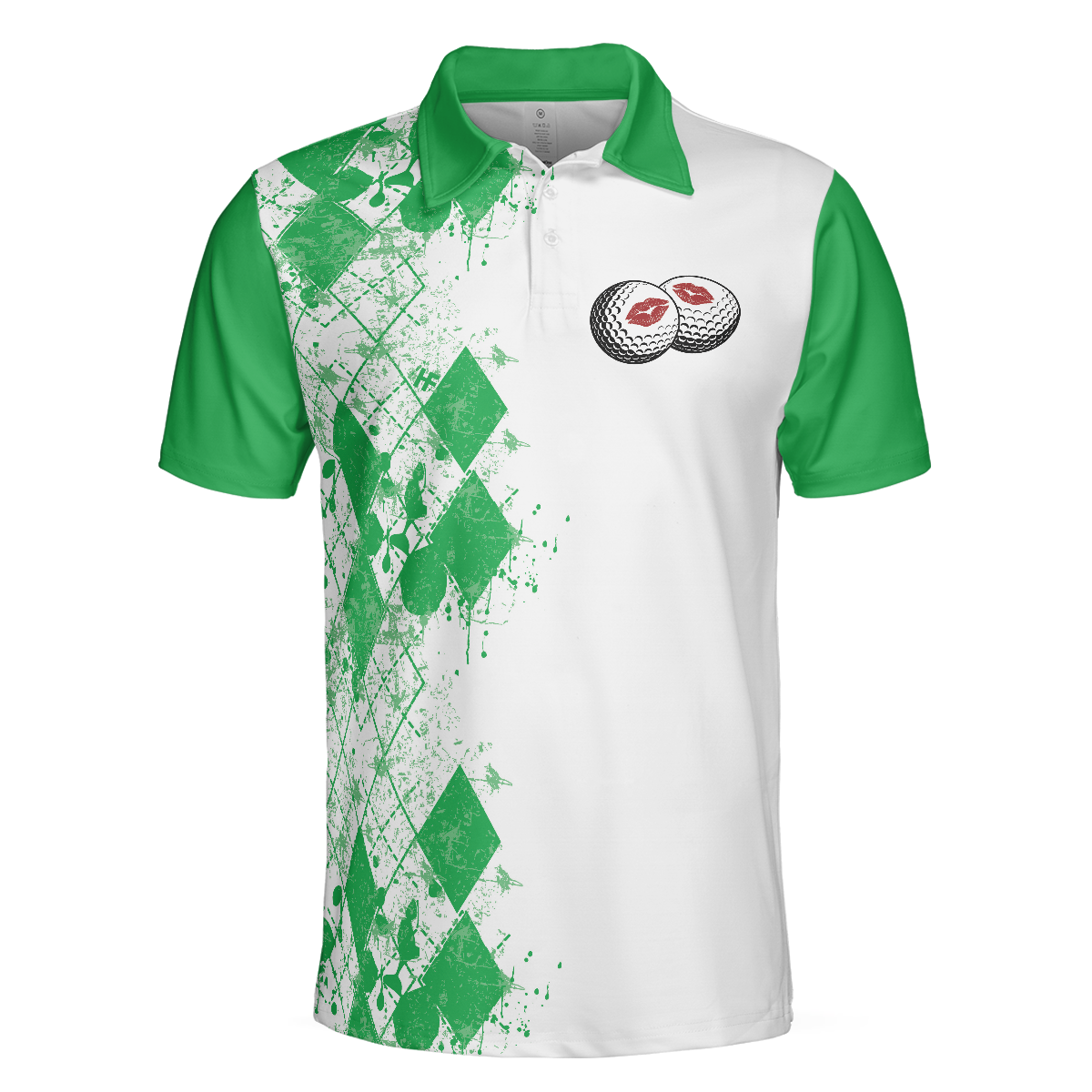 Golf Kiss My Balls Polo Shirt, Green Argyle Pattern Golf Shirt Design, Scary Halloween Golf Gift For Golfers
