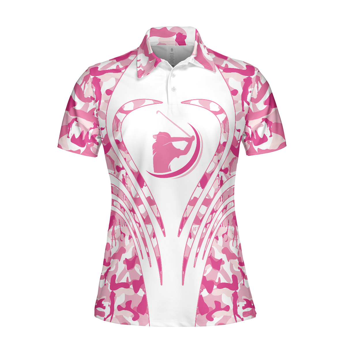 White Pink Camouflage Thinning Layout Golf Short Sleeve Women Polo Shirt, Best Golf Shirt For Female Golfers
