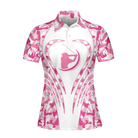 White Pink Camouflage Thinning Layout Golf Short Sleeve Women Polo Shirt, Best Golf Shirt For Female Golfers