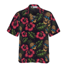 Pineapple Skull Tropical Flowers Black Hawaiian Shirt