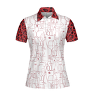 Red Wine And Leopard Pattern Drink Short Sleeve Women Polo Shirt, Wine Drinking Icon Polo Shirt For Ladies