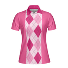 Anytime Is A Good Time For Golf Short Sleeve Women Polo Shirt, Pink Argyle Pattern Golf Shirt For Female Golfers