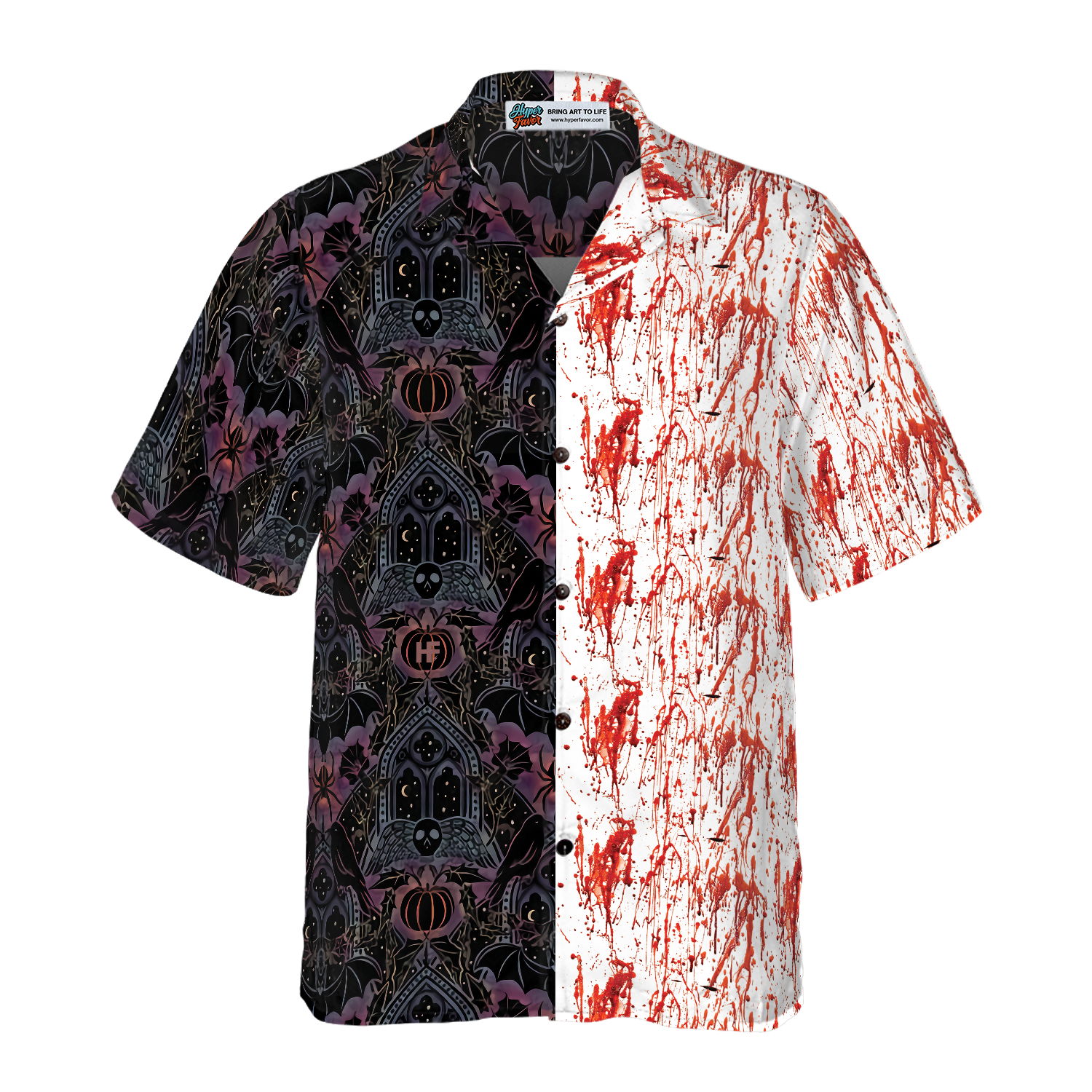 Gothic Halloween Blood Hawaiian Shirt For Men, Satanic Bat And Spider Goth Hawaiian Shirt