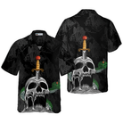 Skull & Snake Gothic Hawaiian Shirt, Dark Sword Melted Black Skull Hawaiian Shirt