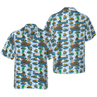 Rouen Duck Family Swimming Hawaiian Shirt, Arctic Blue Pond Texture Hawaiian Shirt