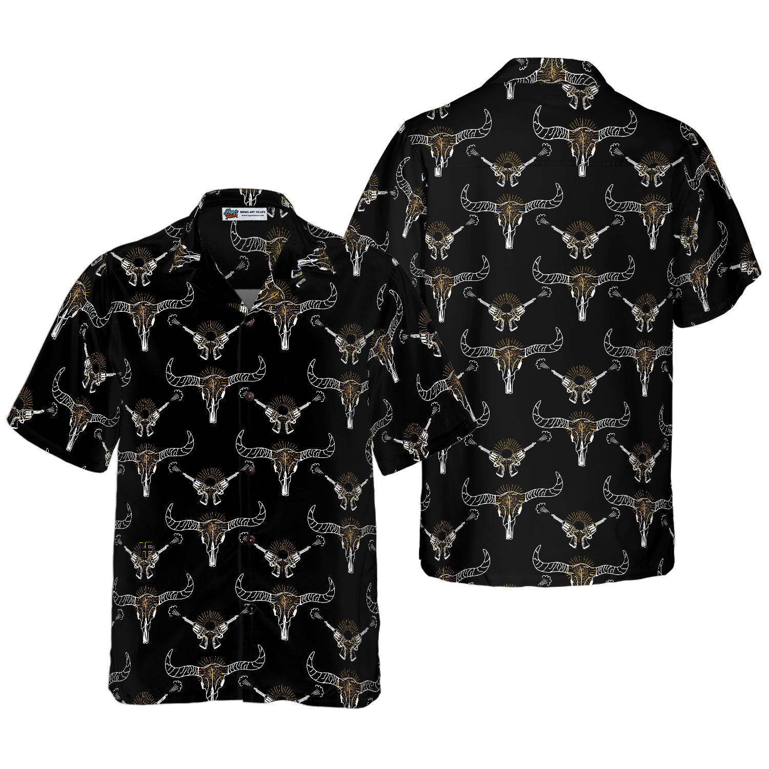 Longhorn Skull And Gun Hawaiian Shirt
