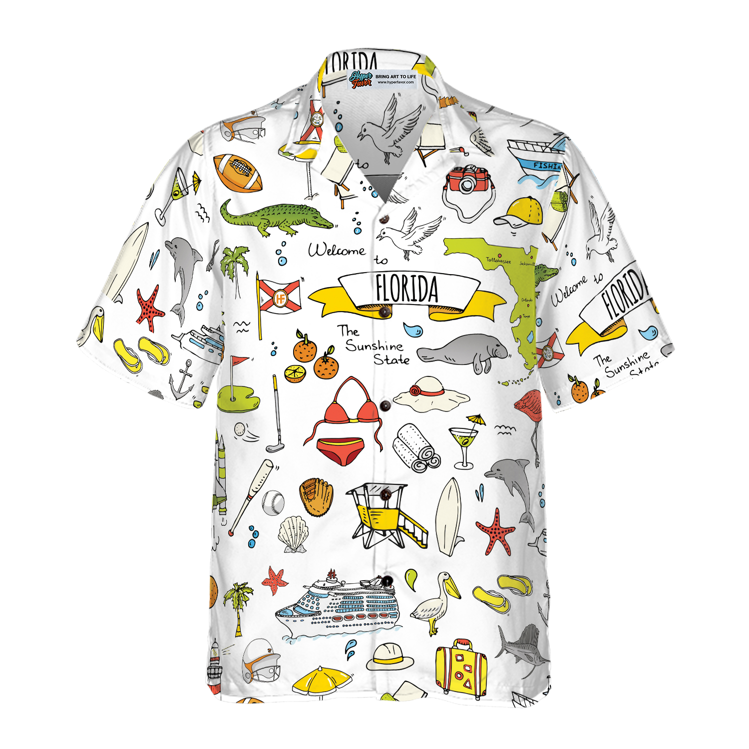 Florida In Hand Drawn Doodle Style USA Hawaiian Shirt