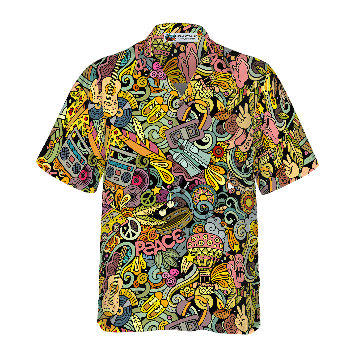 Hippie Style Doodles Illustration Hawaiian Shirt
