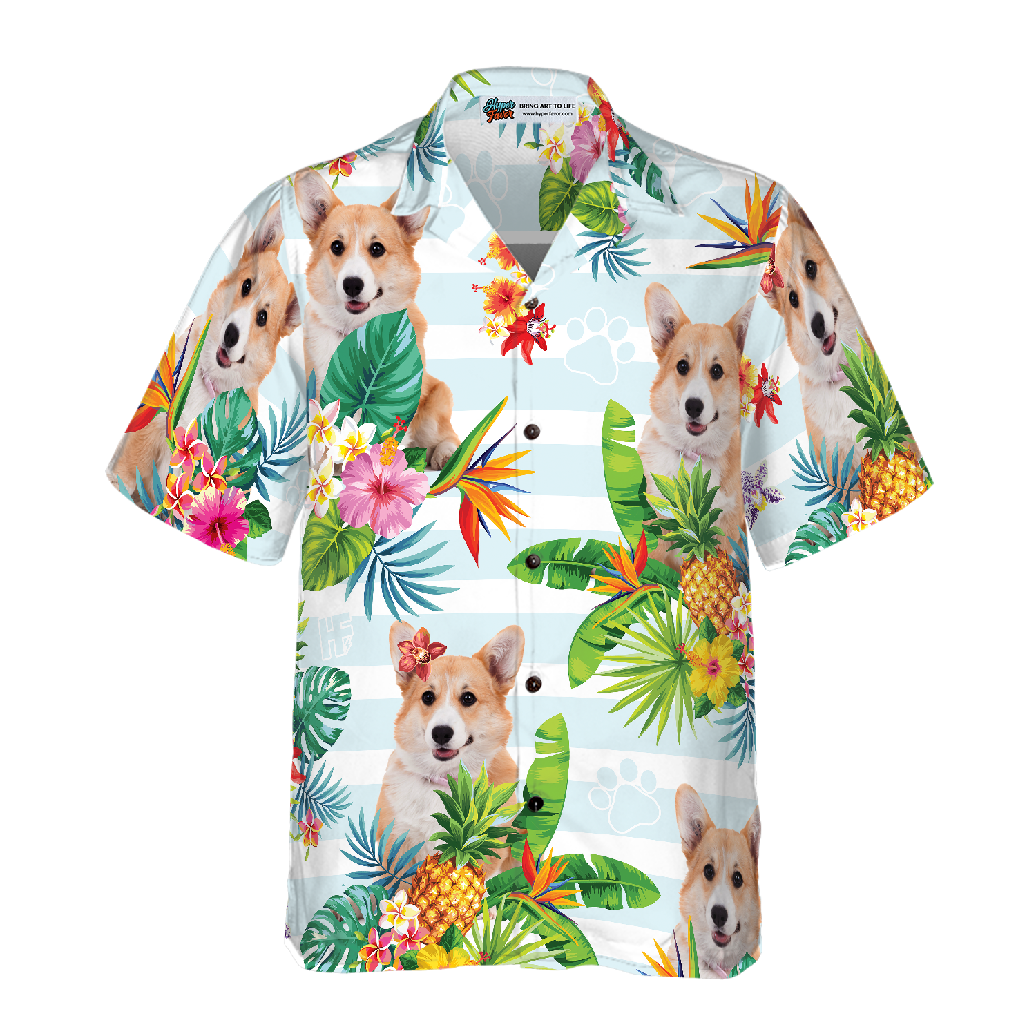 Tropical Flower With Corgi Hawaiian Shirt