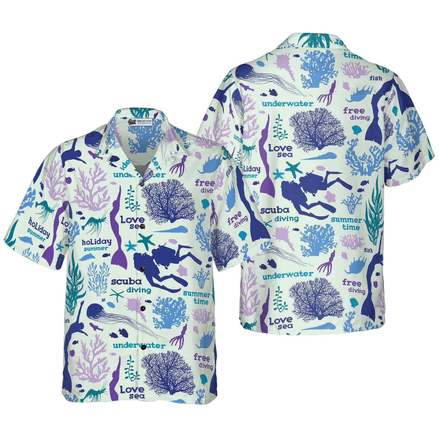 Scuba Diver And Sea Pattern V1 Hawaiian Shirt