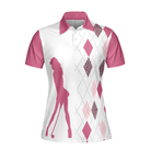 Talk Birdie To Me Short Sleeve Women Polo Shirt, Best Pink Argyle And Leopard Pattern For Golf Ladies
