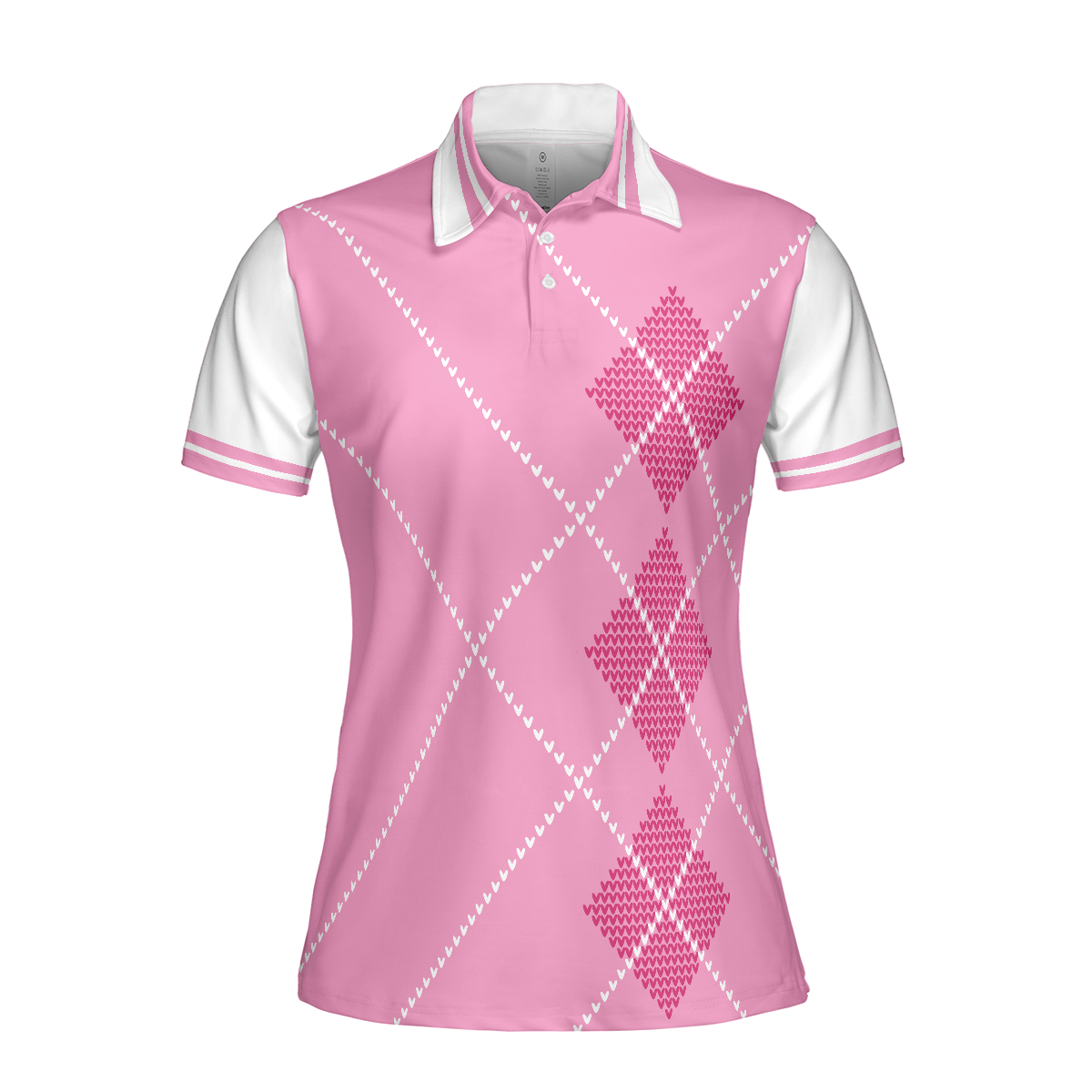 Eat Sleep Golf Repeat Golf Short Sleeve Women Polo Shirt, Pink Argyle Golf Shirt For Ladies