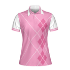 Eat Sleep Golf Repeat Golf Short Sleeve Women Polo Shirt, Pink Argyle Golf Shirt For Ladies