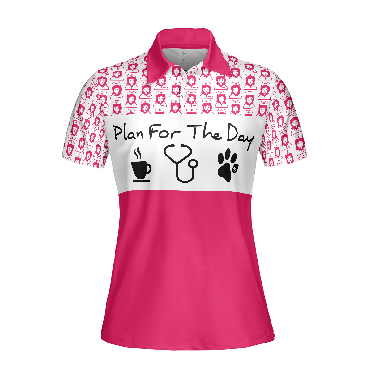 Plan For The Day Nurse Life Short Sleeve Women Polo Shirt, Pink And White Nurse Vibes Shirt For Women