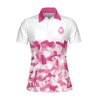 Pink Camouflage Pattern With Women Golfer Short Sleeve Women Polo Shirt, White And Pink Camo Golf Shirt For Ladies