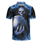 Bowling Murder Polo Shirt, Blue Flame Pattern Bowling Polo Shirt, Scary Skull Shirt Design For Halloween