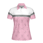 Hole In One Pink Golf Short Sleeve Women Polo Shirt, Golf Club Repeat Pattern Golfing Shirt, Pink Shirt For Women