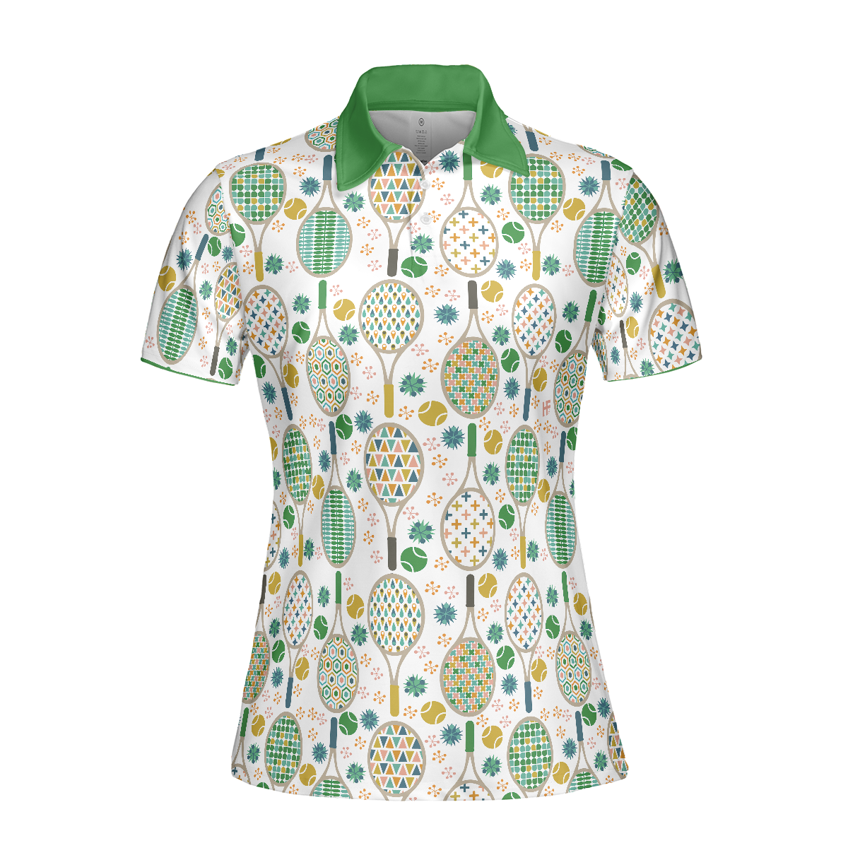 Green And Golden Tennis Pattern Short Sleeve Women Polo Shirt