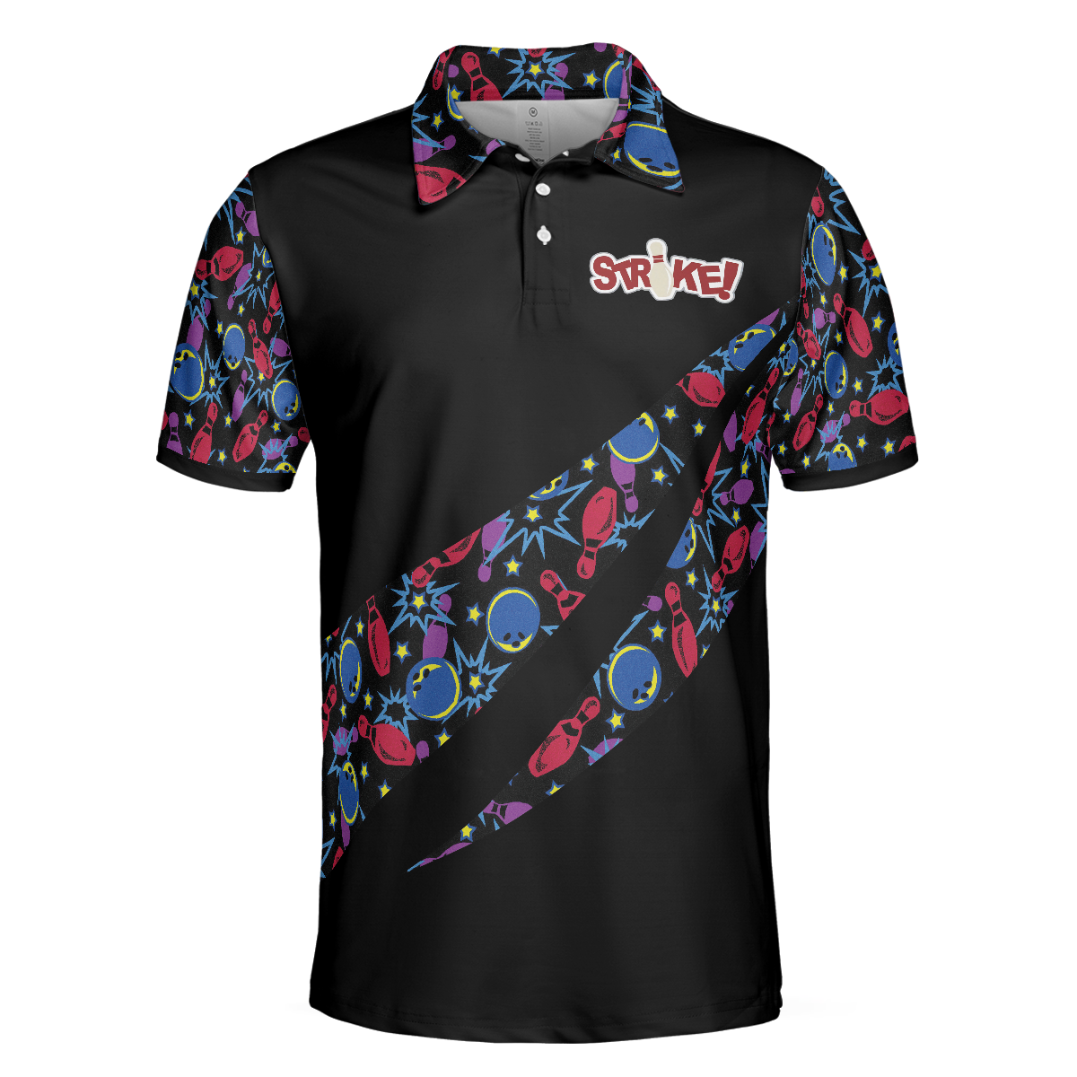Split Happen Polo Shirt, Bowling Ball & Pin Seamless Pattern Bowling Shirt For Men