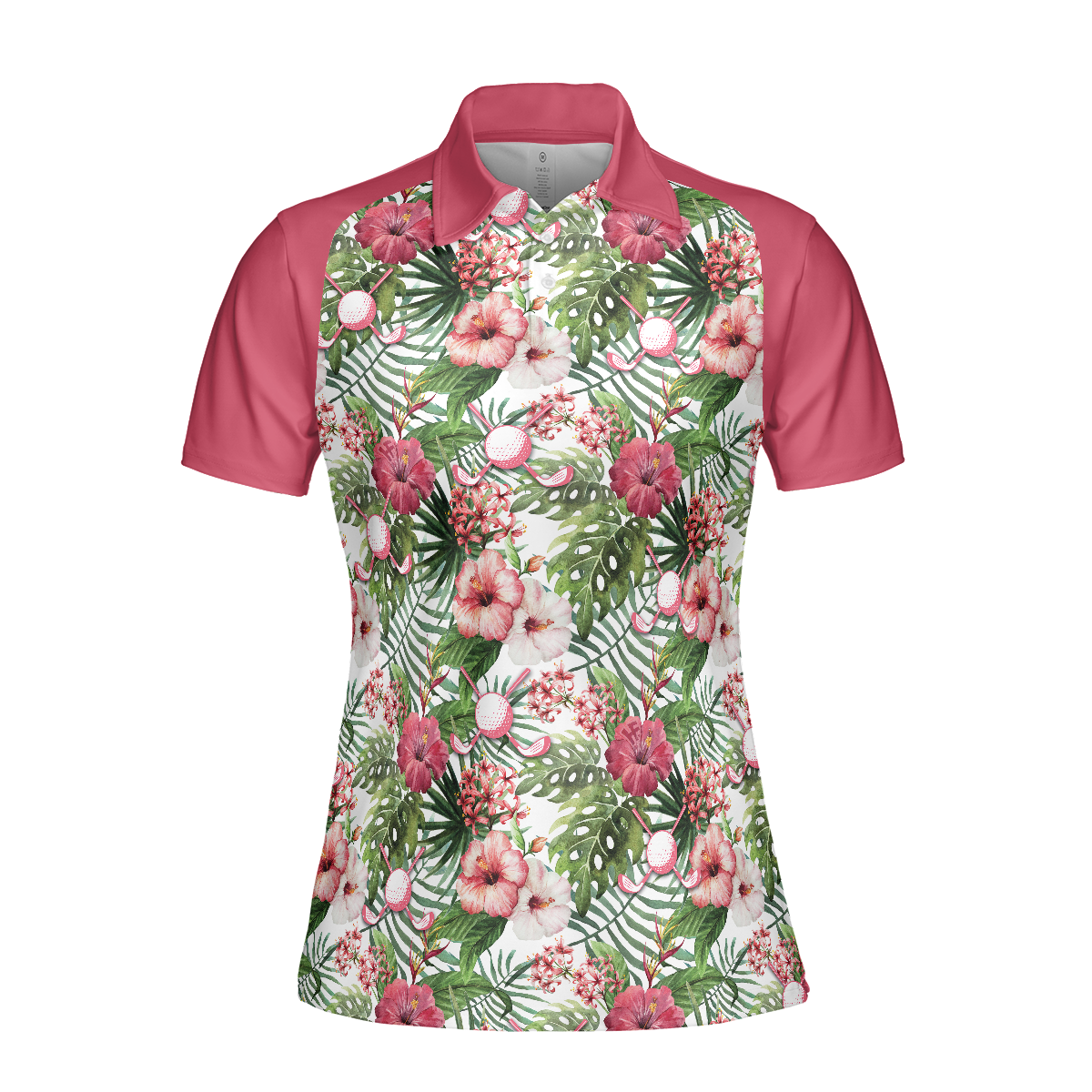Golf Ball On Tropical Flowers Background Short Sleeve Women Polo Shirt