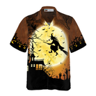 Halloween Night Flying Witch Over A Castle Hawaiian Shirt, Full Moon Pumpkin Graveyard Zombie Hawaiian Shirt For Men