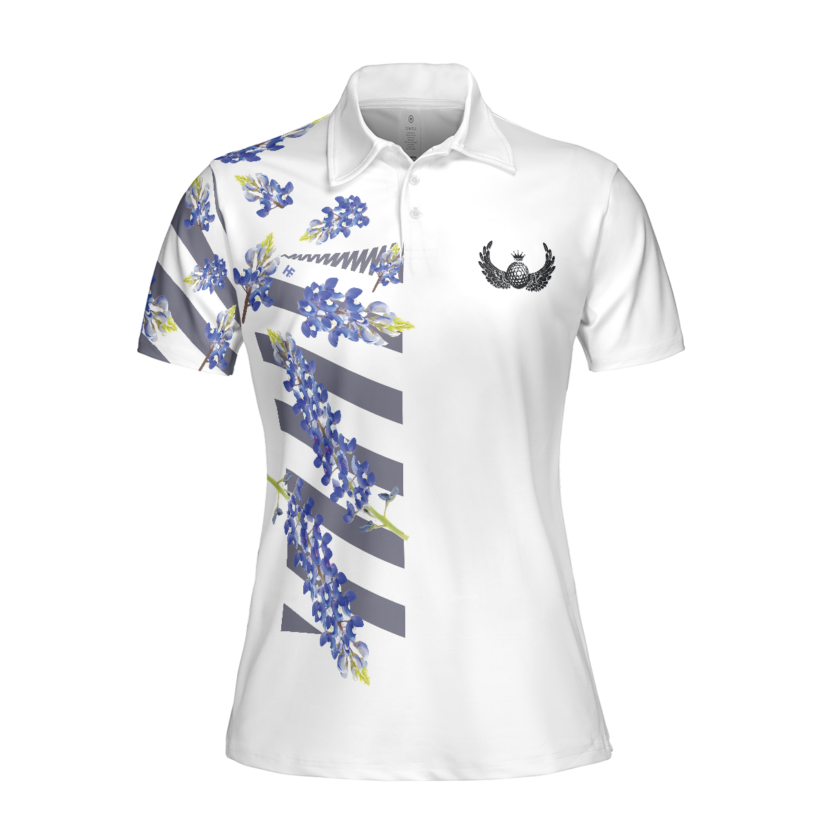 Bluebonnet Golf Short Sleeve Women Polo Shirt, Floral Texas Golf Shirt For Ladies
