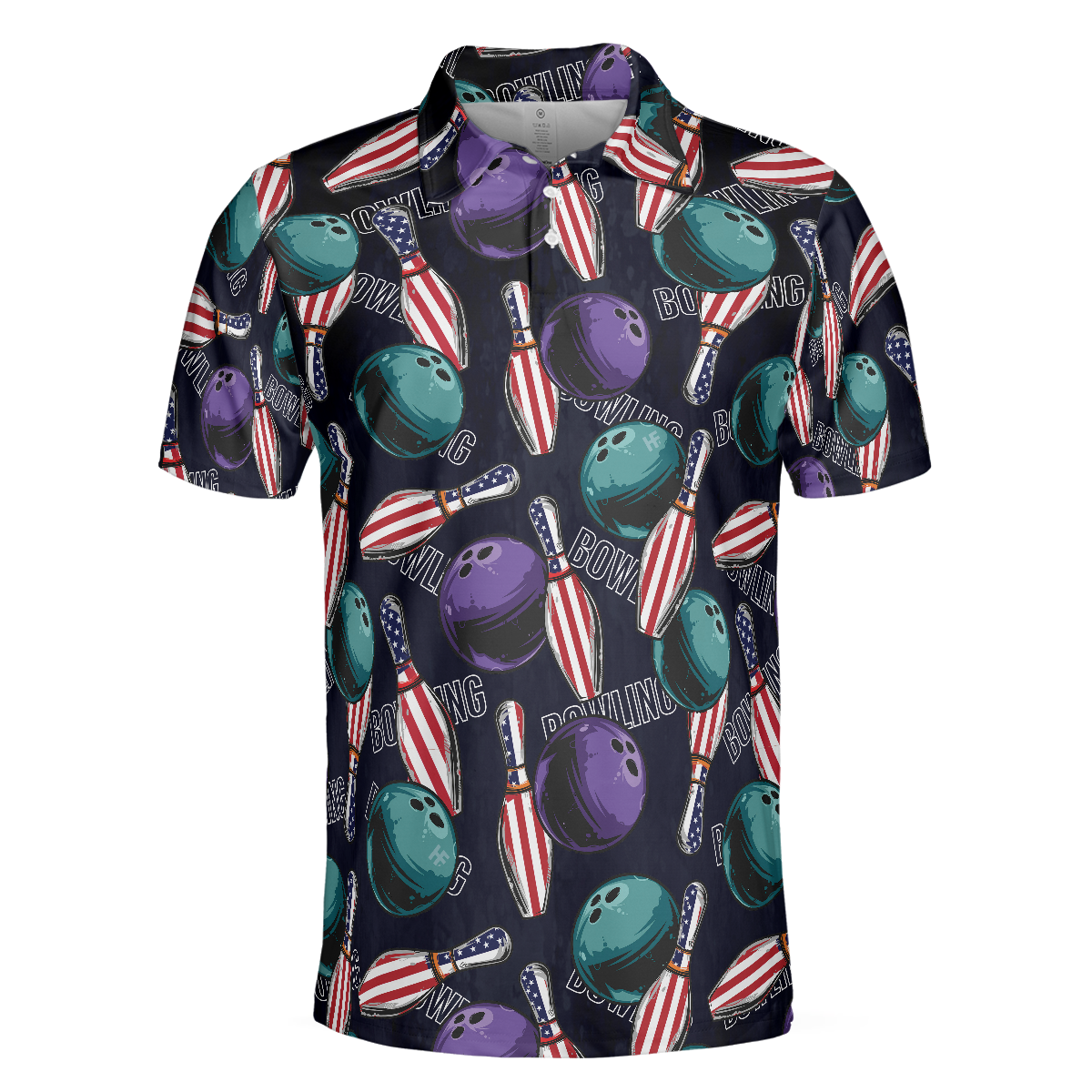 Bowling Is My Life Polo Shirt, American Flag Pattern Bowling Shirt For Men