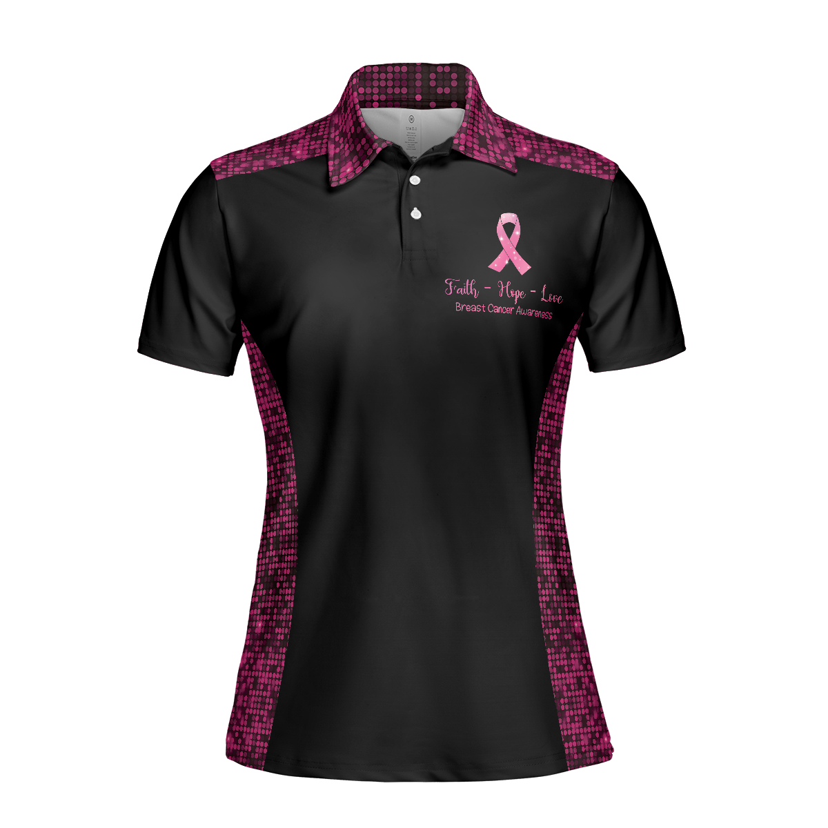 Faith Hope Love Angel Wings Breast Cancer Awareness Short Sleeve Women Polo Shirt, Pink Awareness Ribbon Polo Shirt For Ladies