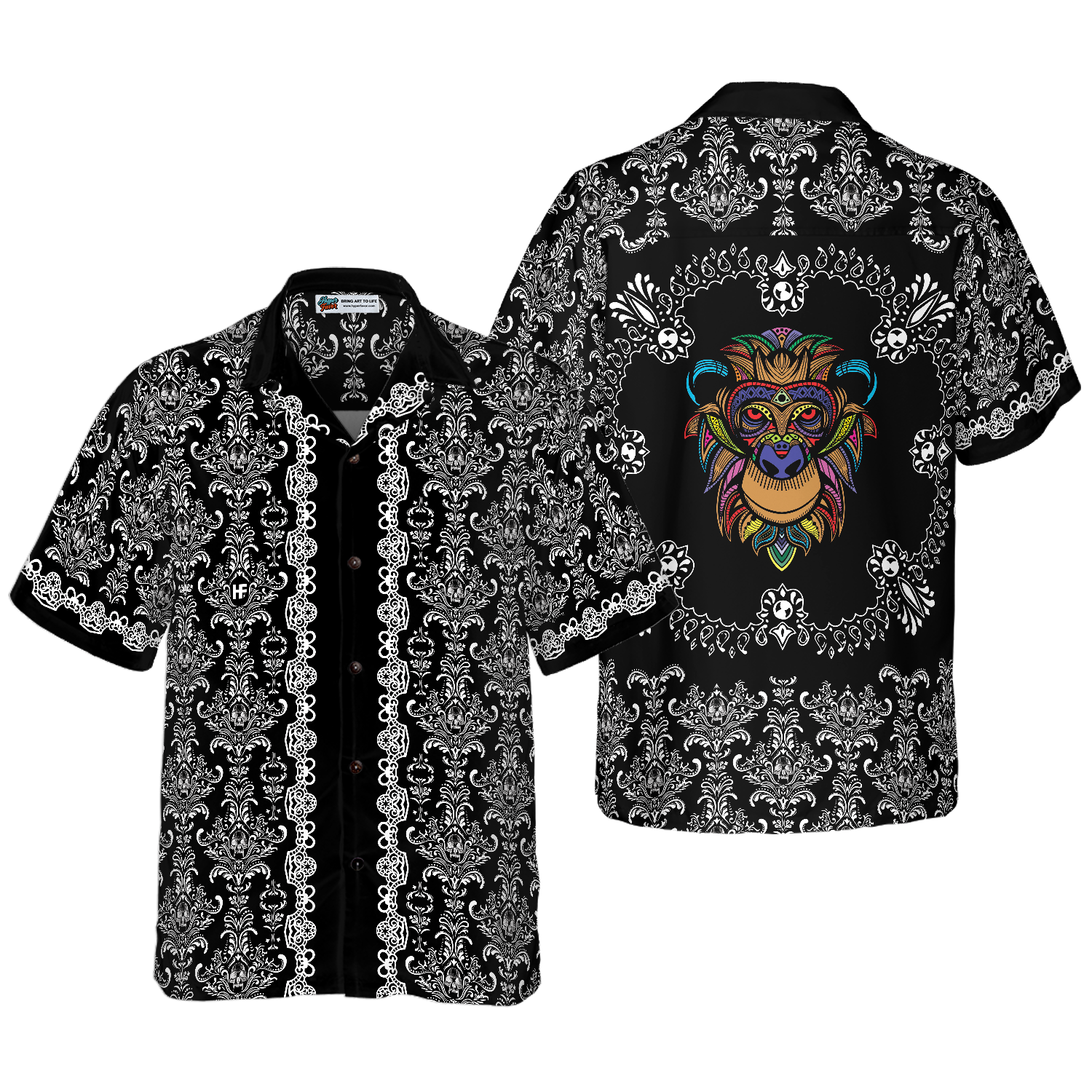 Colorful Monkey With Gothic Pattern Shirt For Men Hawaiian Shirt