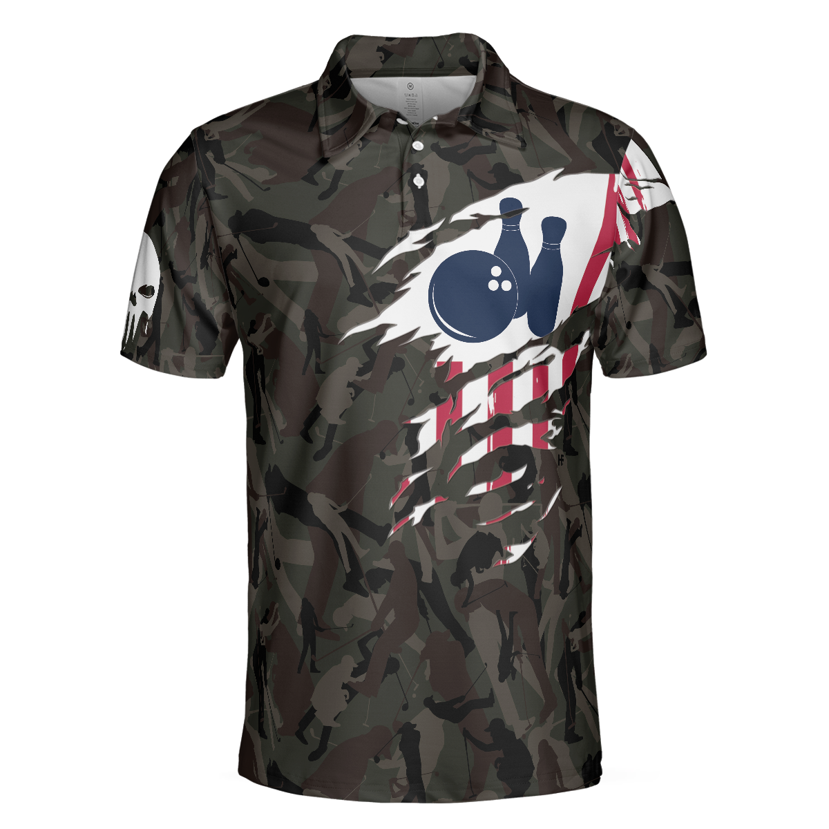 Hand Instruction American Flag Camouflage Bowling Polo Shirt, Camo Bowling Shirt For Men