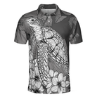 Hibiscus Turtle Shirt For Men Polo Shirt, Sea Turtle Polo Shirt For Men, Hibiscus Floral Shirt Design