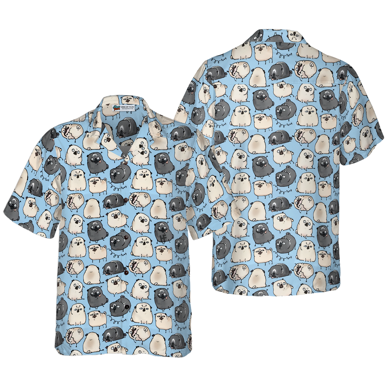 Pug Poses Blue Shirt For Men Hawaiian Shirt