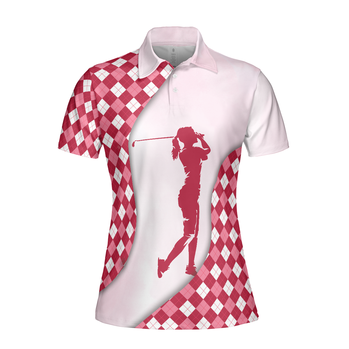 Golf And Wine Kind Of Girl Short Sleeve Women Polo Shirt, Pink Diamond Pattern Shirt For Golf Ladies