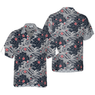 Japanese Red Flower Waves Hawaiian Shirt, Black And White Cherry Blossom Abstract Floral Hawaiian Shirt