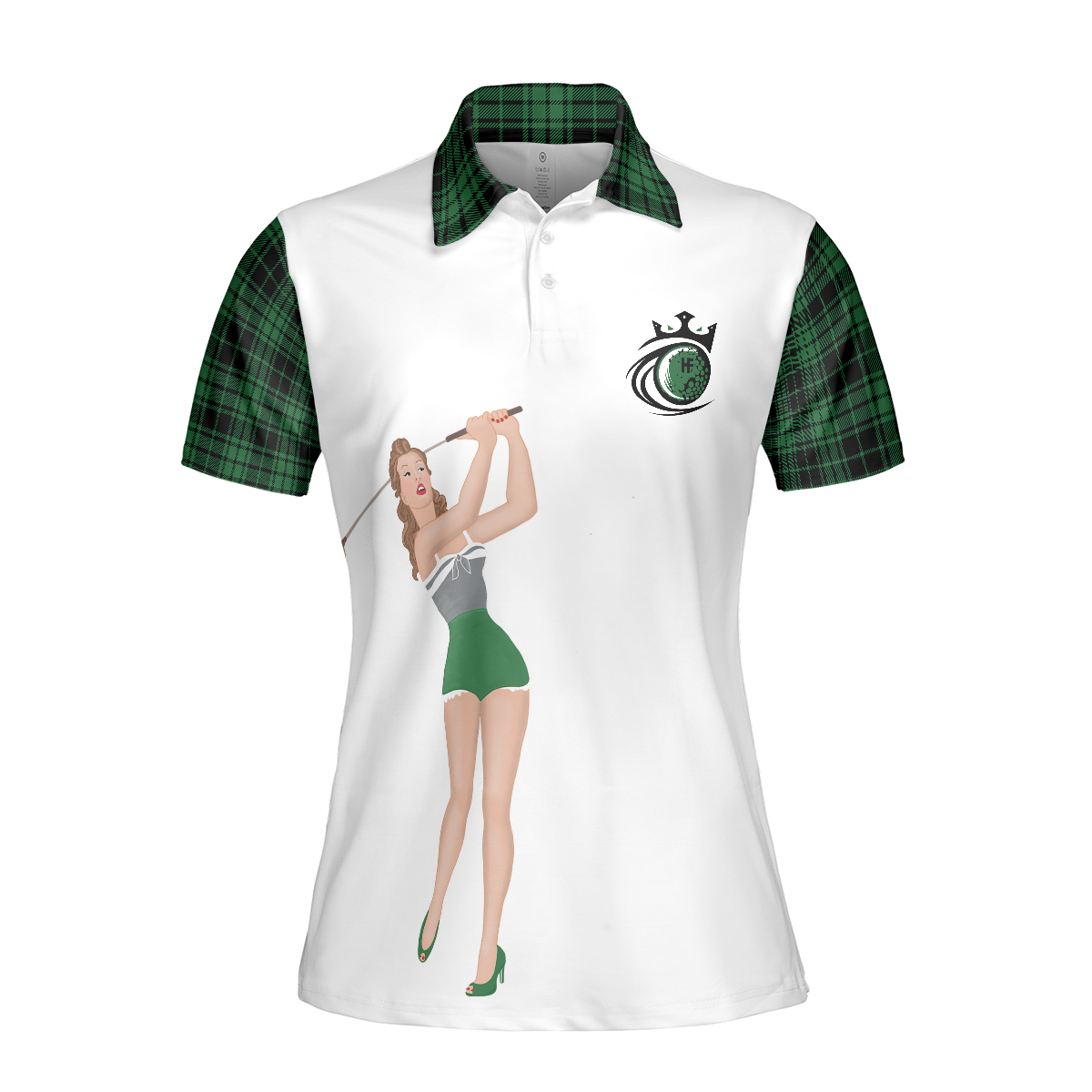 Don't Play Too Much Golf Short Sleeve Women Polo Shirt, Green Plaid Pattern Shirt For Women, Best Golf Gift Idea