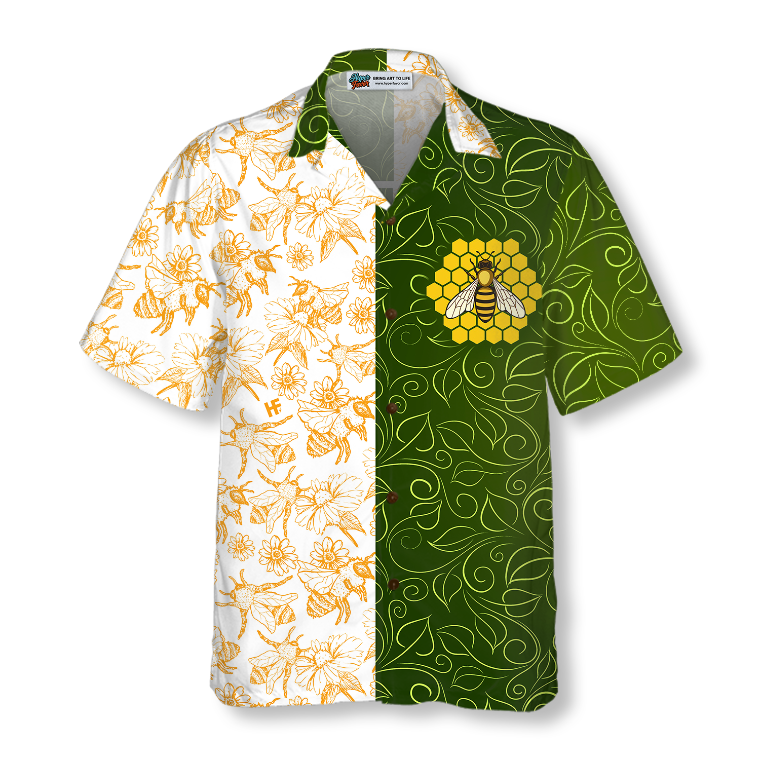 Green Leaves Honey Bee Hawaiian Shirt