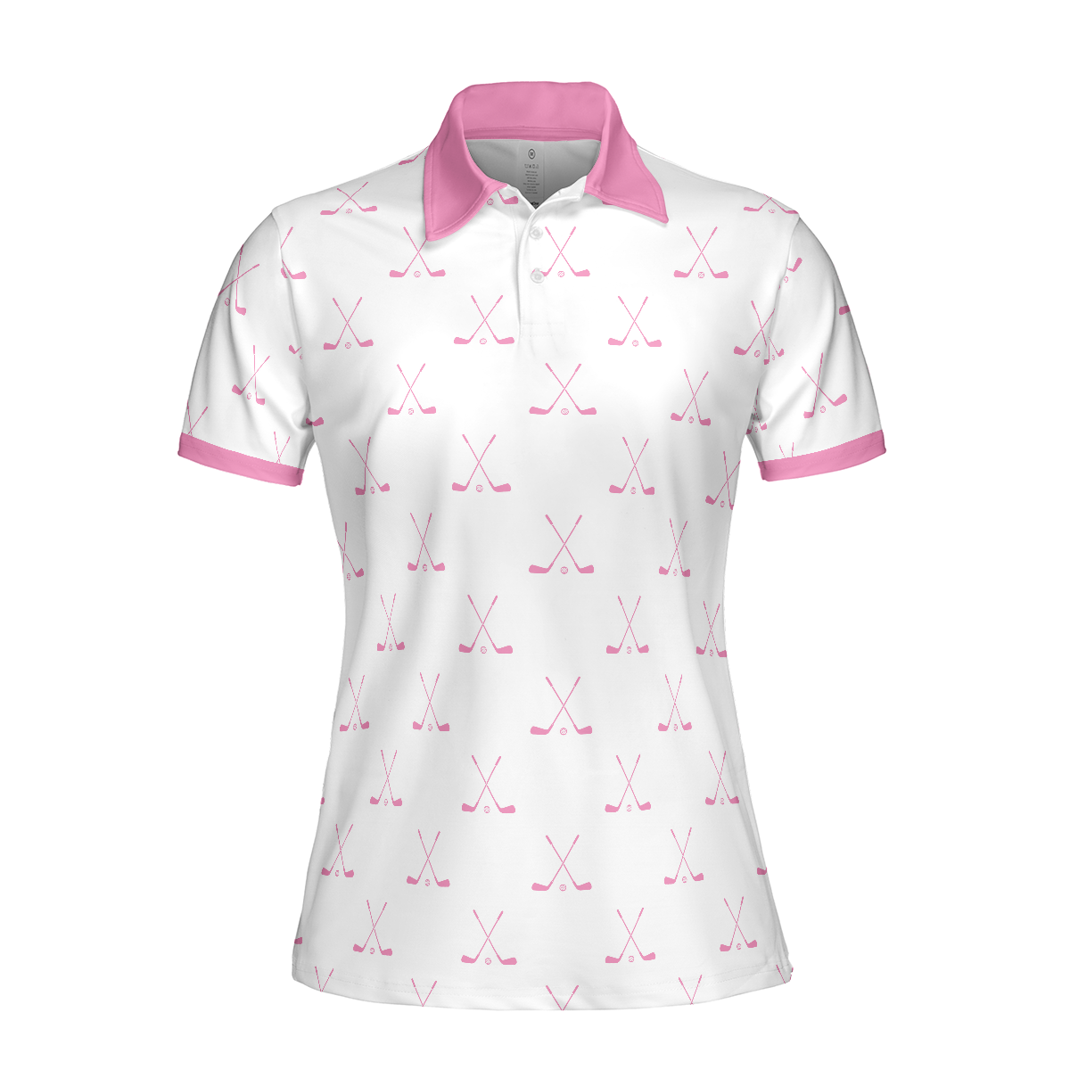 Crossed Golf Clubs Pink And White Golf Short Sleeve Women Polo Shirt, Simple Golf Shirt Design For Ladies