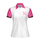 Don't Let Skirt Fool You Lacrosse Short Sleeve Women Polo Shirt, White And Pink Lacrosse Shirt For Ladies